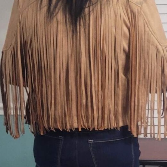 Western Tan Vegan Suede Fringe Jacket - Picture 4 of 5